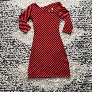 VTG 70s Red Black Diagonal Stripe Midi Dress